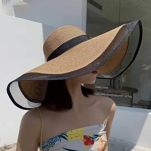 Lace Wide Summer Straw Brim Maxi Hat 👒 - Picture 6 of 12